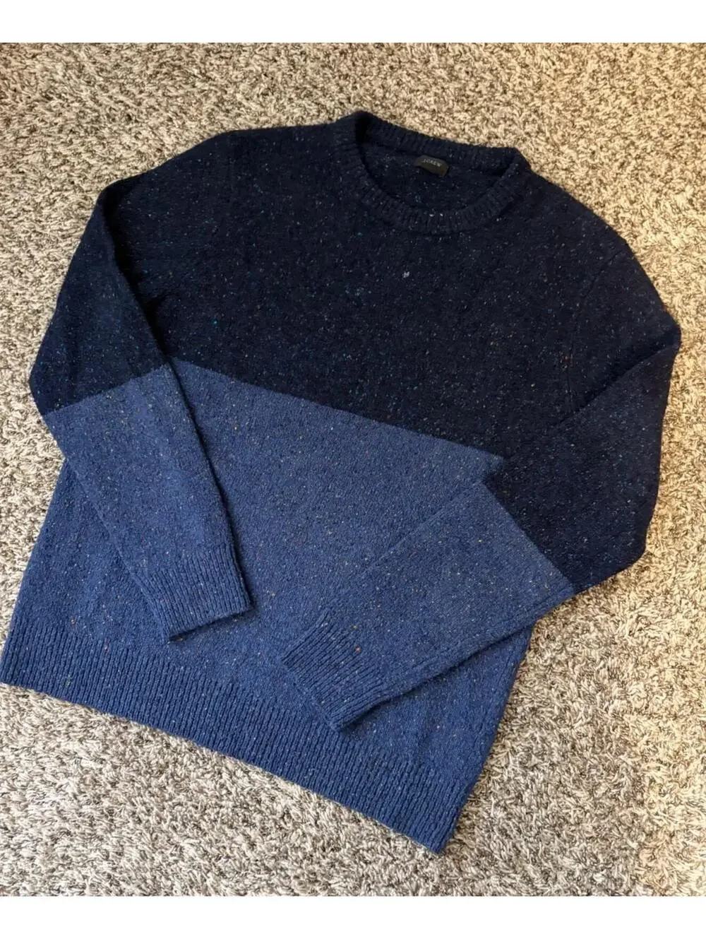 J. Crew Men’s Blue Color Block Donegal Wool Blend Pullover Sweater Size Large